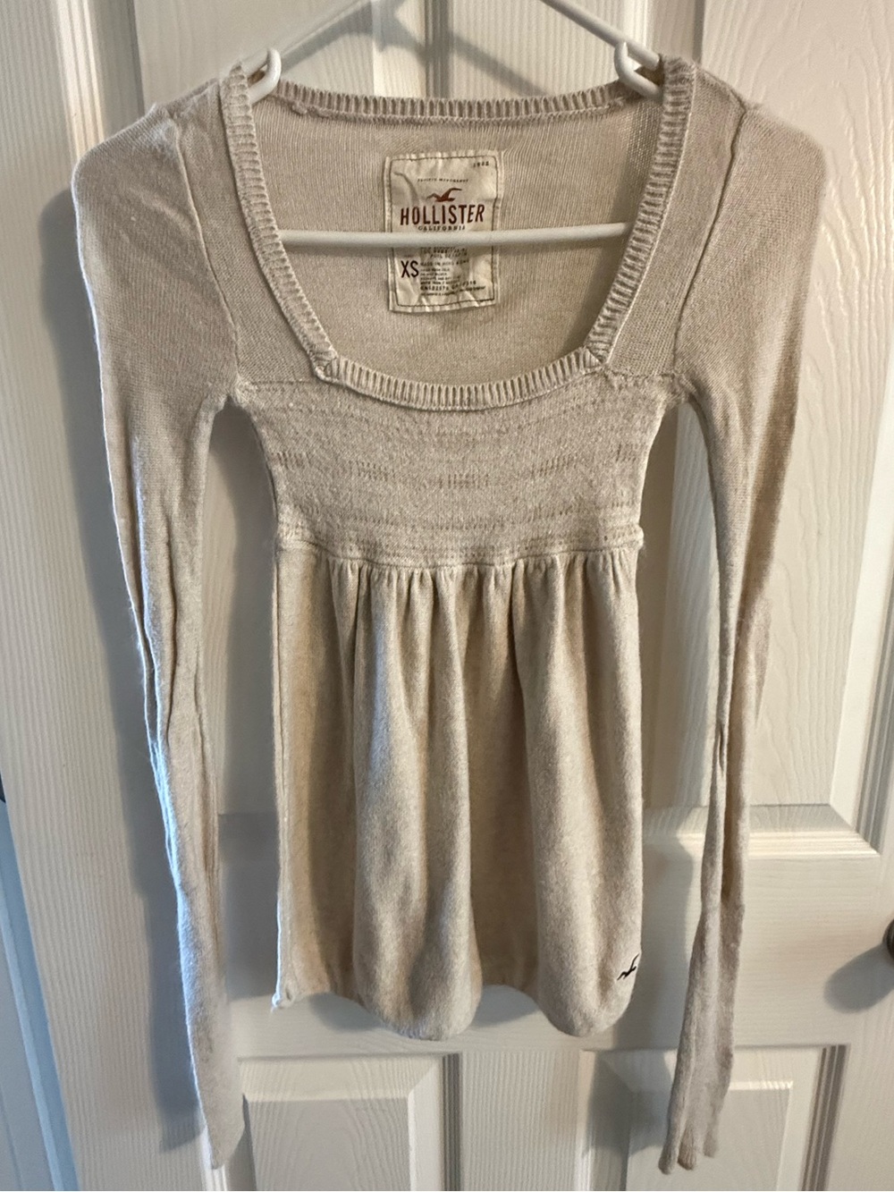 Hollister Y2K Rabbit Hair Blend Babydoll Sweater Top XS Beige 2007/2008 - Picture 2 of 7